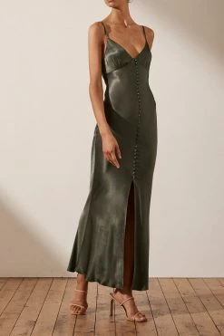 Shona Joy LA LUNE BIAS SLIP DRESS - OLIVE DRESSES