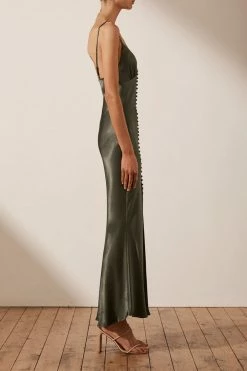 Shona Joy LA LUNE BIAS SLIP DRESS - OLIVE DRESSES