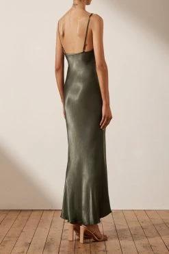 Shona Joy LA LUNE BIAS SLIP DRESS - OLIVE DRESSES