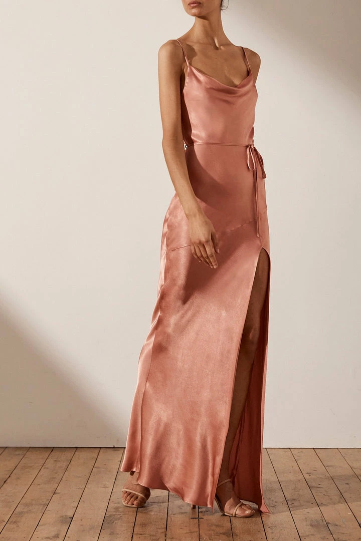 Shona Joy LA LUNE BIAS COWL MAXI DRESS - ROSÉ