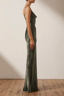 Shona Joy LA LUNE BIAS COWL MAXI DRESS - OLIVE DRESSES