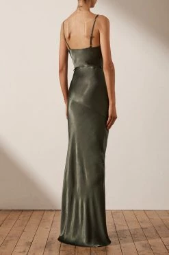 Shona Joy LA LUNE BIAS COWL MAXI DRESS - OLIVE DRESSES