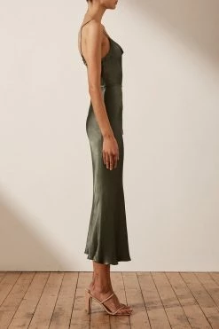 Shona Joy DRESSES LA LUNE BIAS COWL MIDI DRESS - OLIVE