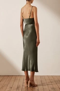 Shona Joy DRESSES LA LUNE BIAS COWL MIDI DRESS - OLIVE
