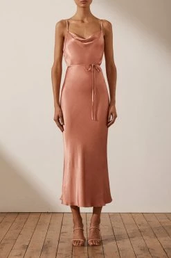 Shona Joy LA LUNE BIAS COWL MIDI DRESS - ROSÉ