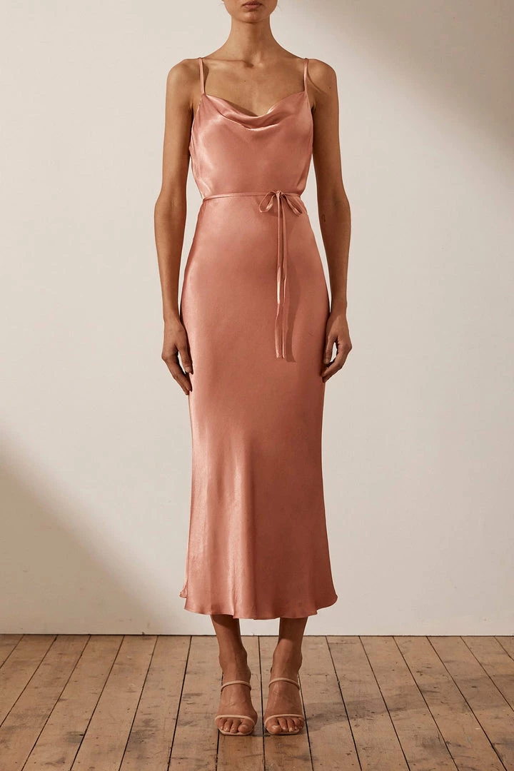 Shona Joy LA LUNE BIAS COWL MIDI DRESS - ROSÉ