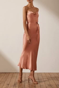 Shona Joy LA LUNE BIAS COWL MIDI DRESS - ROSÉ