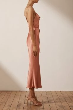 Shona Joy LA LUNE BIAS COWL MIDI DRESS - ROSÉ