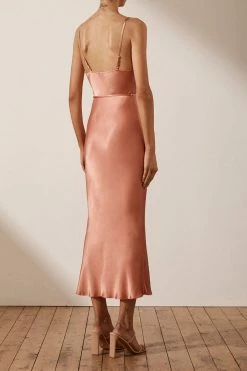 Shona Joy LA LUNE BIAS COWL MIDI DRESS - ROSÉ