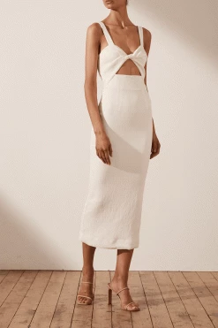 Shona Joy SIMONE FITTED CUT OUT MIDI DRESS - IVORY