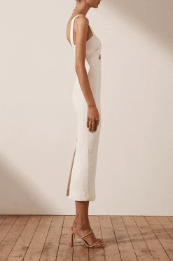 Shona Joy SIMONE FITTED CUT OUT MIDI DRESS - IVORY