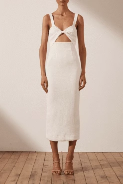 Shona Joy SIMONE FITTED CUT OUT MIDI DRESS - IVORY