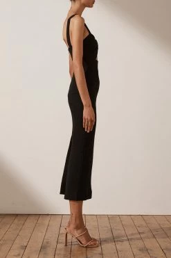 Shona Joy DRESSES SIMONE FITTED CUT OUT MIDI DRESS - BLACK