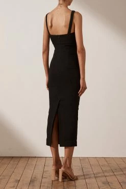 Shona Joy DRESSES SIMONE FITTED CUT OUT MIDI DRESS - BLACK