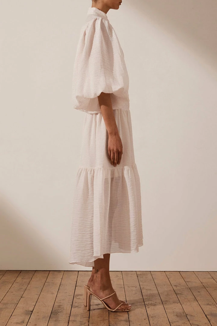 Shona Joy CHARLOTTE HIGH NECK MIDI DRESS - ECRU DRESSES