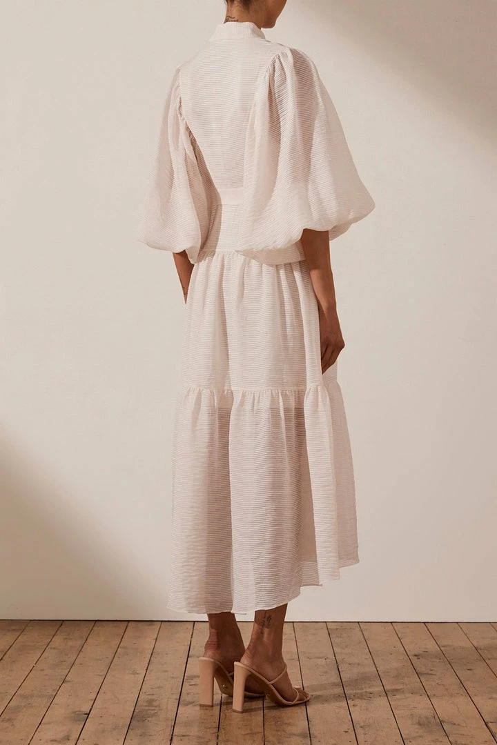 Shona Joy CHARLOTTE HIGH NECK MIDI DRESS - ECRU DRESSES