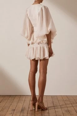 Shona Joy CHARLOTTE PLUNGED DRAPED MINI DRESS - ECRU DRESSES