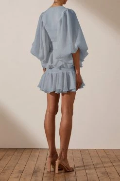 Shona Joy CHARLOTTE PLUNGED DRAPED MINI DRESS - BLUE SMOKE