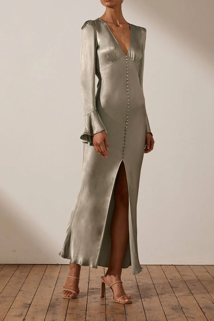 Shona Joy DRESSES LA LUNE FRILL CUFF BIAS MIDI DRESS - SAGE