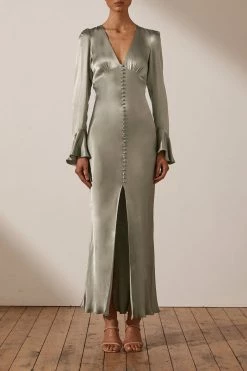 Shona Joy DRESSES LA LUNE FRILL CUFF BIAS MIDI DRESS - SAGE