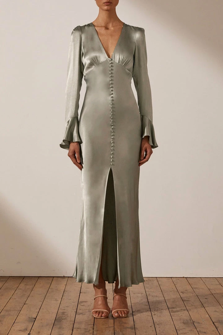 Shona Joy DRESSES LA LUNE FRILL CUFF BIAS MIDI DRESS - SAGE