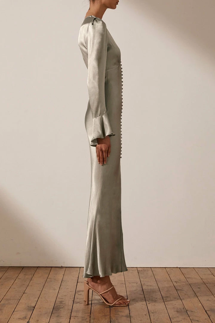 Shona Joy DRESSES LA LUNE FRILL CUFF BIAS MIDI DRESS - SAGE