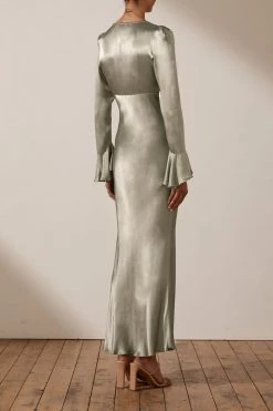 Shona Joy DRESSES LA LUNE FRILL CUFF BIAS MIDI DRESS - SAGE