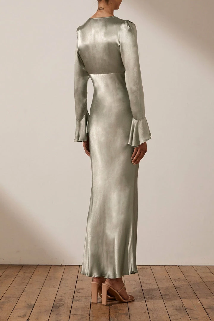 Shona Joy DRESSES LA LUNE FRILL CUFF BIAS MIDI DRESS - SAGE