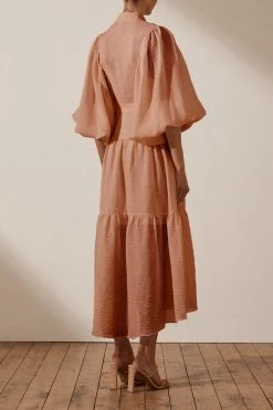 Shona Joy DRESSES CHARLOTTE HIGH NECK MIDI DRESS - DESERT ROSE