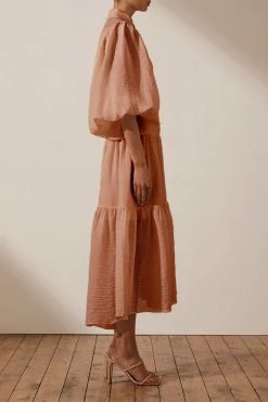 Shona Joy DRESSES CHARLOTTE HIGH NECK MIDI DRESS - DESERT ROSE