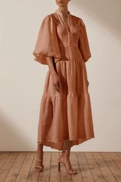 Shona Joy DRESSES CHARLOTTE HIGH NECK MIDI DRESS - DESERT ROSE