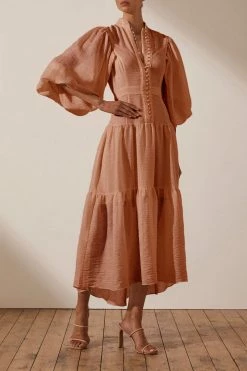 Shona Joy DRESSES CHARLOTTE HIGH NECK MIDI DRESS - DESERT ROSE