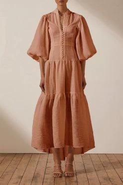 Shona Joy DRESSES CHARLOTTE HIGH NECK MIDI DRESS - DESERT ROSE
