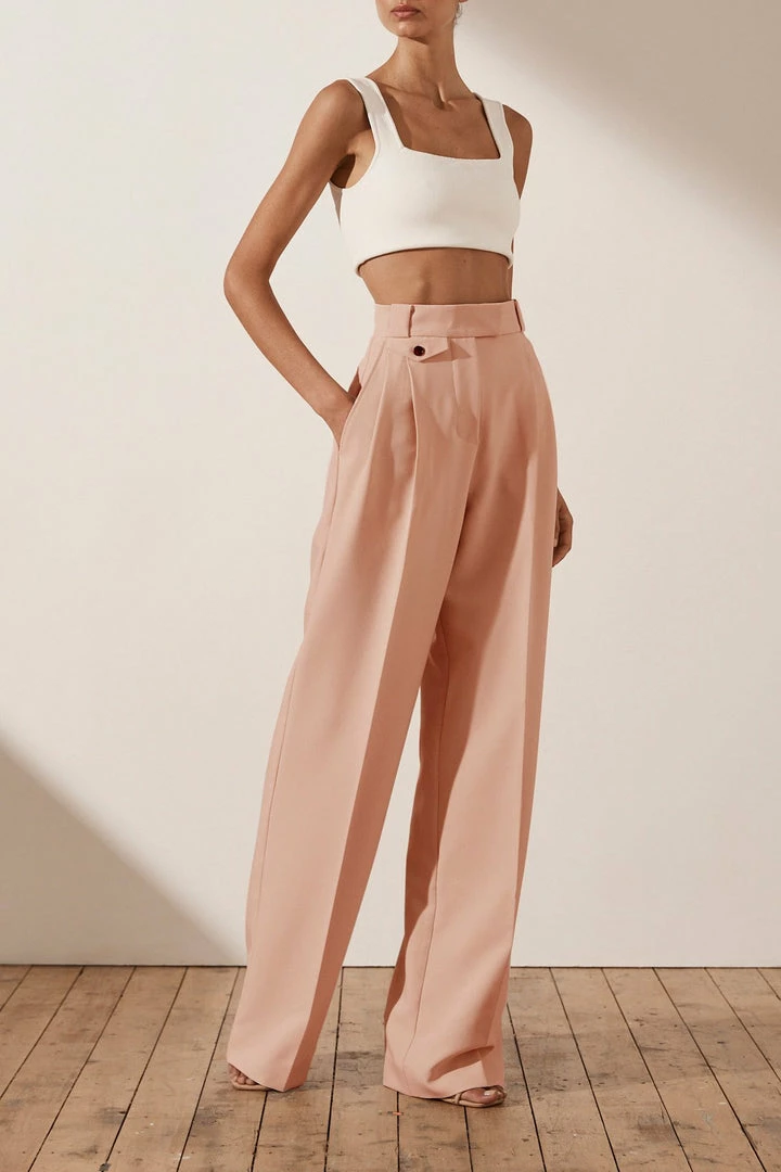 Shona Joy IVY HIGH WAISTED TAILORED PANT - ROSE DUST SHORTS & PANTS
