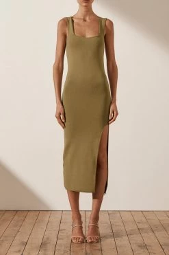 Shona Joy DRESSES BASIC SQUARE NECK MIDI DRESS - BAY LEAF
