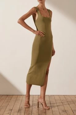 Shona Joy DRESSES BASIC SQUARE NECK MIDI DRESS - BAY LEAF
