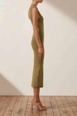 Shona Joy DRESSES BASIC SQUARE NECK MIDI DRESS - BAY LEAF