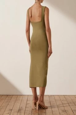Shona Joy DRESSES BASIC SQUARE NECK MIDI DRESS - BAY LEAF