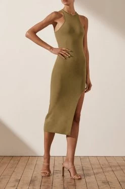 Shona Joy BASIC RACER BACK MIDI DRESS - BAY LEAF