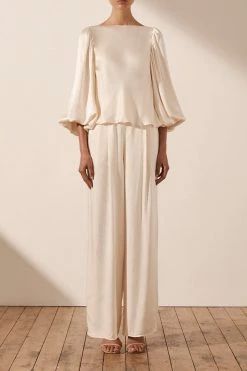 Shona Joy LA LUNE COWL BACK BALLOON SLEEVE BLOUSE - CREAM TOPS
