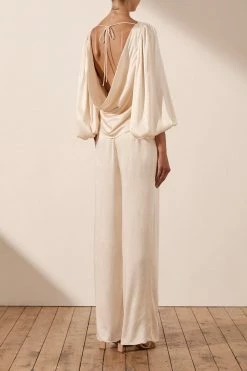 Shona Joy LA LUNE COWL BACK BALLOON SLEEVE BLOUSE - CREAM TOPS