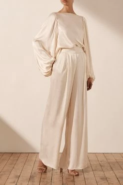 Shona Joy LA LUNE COWL BACK BALLOON SLEEVE BLOUSE - CREAM TOPS