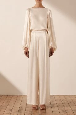Shona Joy LA LUNE COWL BACK BALLOON SLEEVE BLOUSE - CREAM TOPS