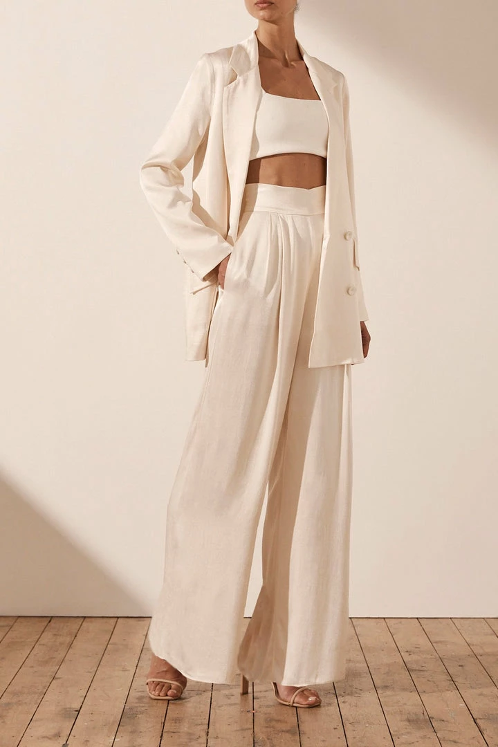Shona Joy LA LUNE TUXEDO TROUSER - CREAM SHORTS & PANTS