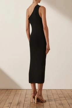 Shona Joy BASIC ONE SHOULDER MIDI DRESS - BLACK BASICS