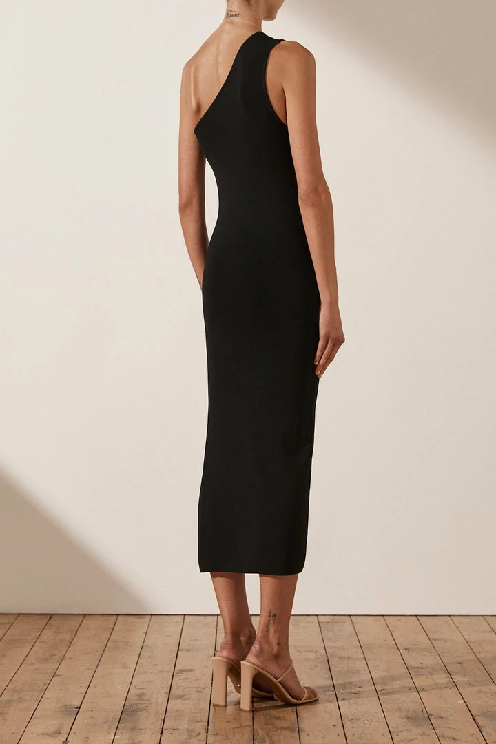 Shona Joy BASIC ONE SHOULDER MIDI DRESS - BLACK BASICS