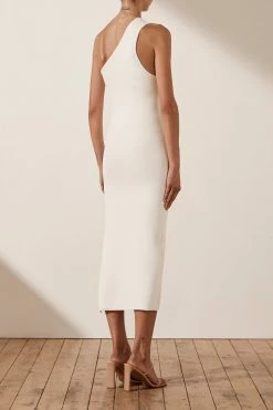 Shona Joy BASICS BASIC ONE SHOULDER MIDI DRESS - IVORY