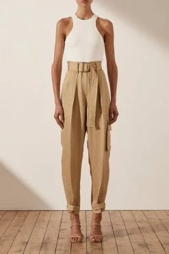 Shona Joy ELLINGTON LINEN CARGO PANT - WHEAT SHORTS & PANTS