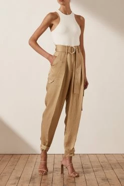 Shona Joy ELLINGTON LINEN CARGO PANT - WHEAT SHORTS & PANTS