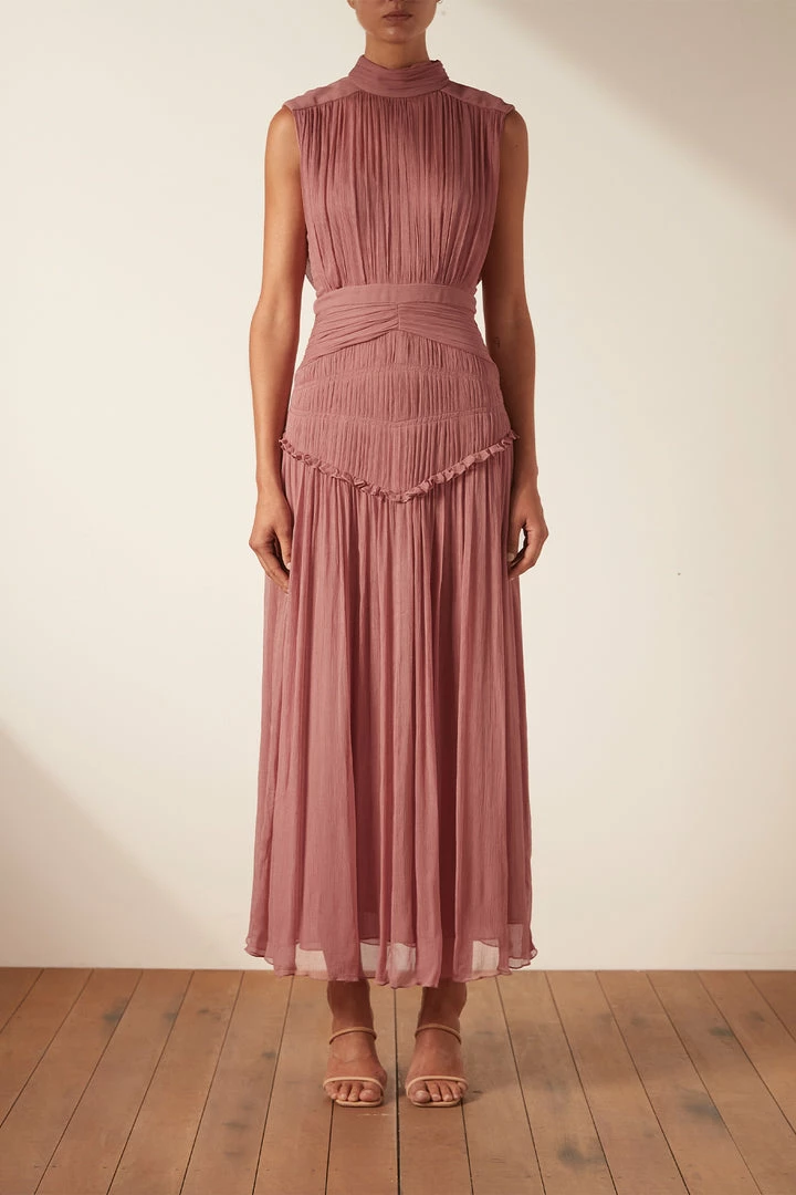 Shona Joy CLEMENCE HIGH NECK MIDI DRESS - ANTIQUE ROSE